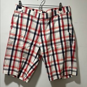 GOLFINO Mens Plaid Chino Flat Front Short Red/Black Size 34‎ 1/2 Preppy Classic